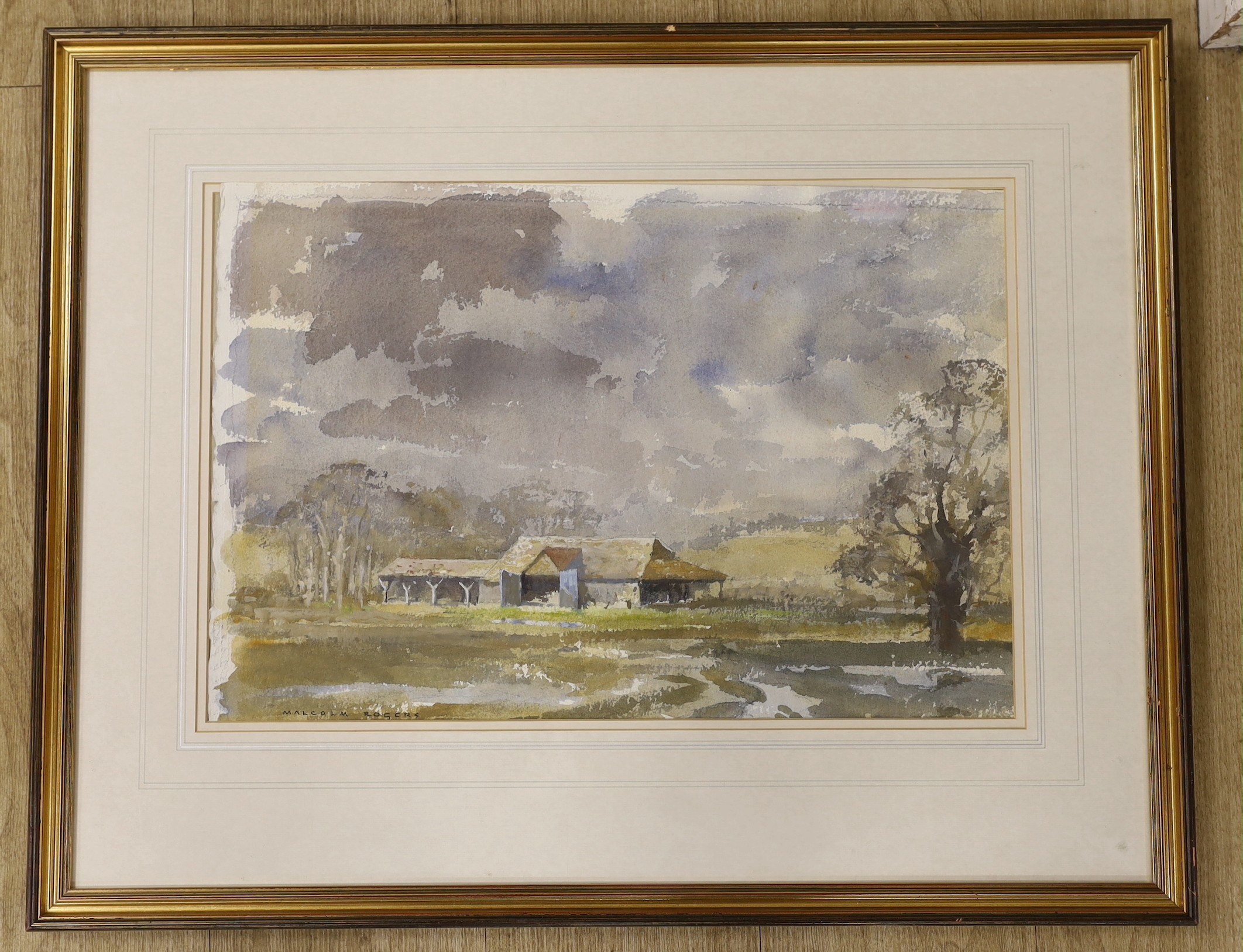 Malcolm Rogers (b.1915), watercolour, 'Blue Doors, Sussex', signed, 35 x 53cm